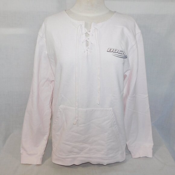 VTG BOCA Athletics Womens M Light Pink 1/4 Lace up Front Crewneck Sweatshirt - Picture 1 of 10